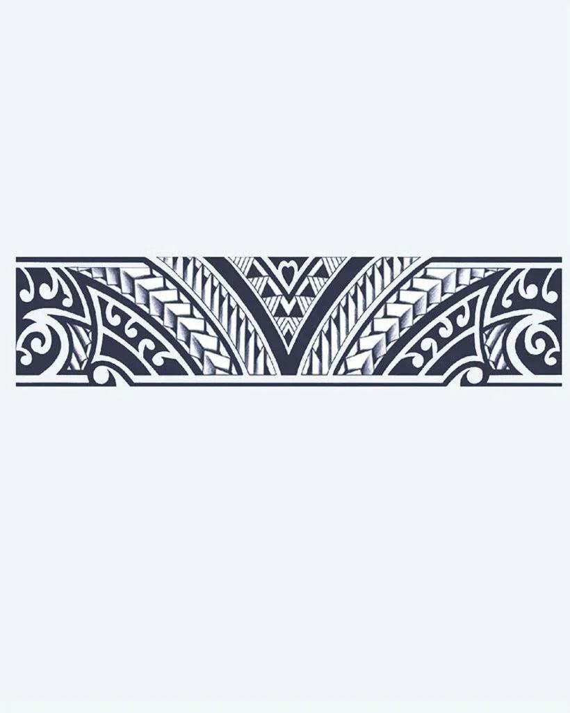 Design del tatuaggio semi-permanente Bracciale Polinesiano a V di INKON – illustrazione maori, bracciale, centrale, forma, motivo, 2 x 9 in (5x23cm), disponibile su inkon.co