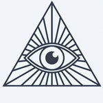 Design del tatuaggio semi-permanente All-Seeing Eye di INKON – illustrazione di Occhio della Provvidenza in un triangolo con raggi di luce, 2 x 2 in (5x5cm), disponibile su inkon.co
