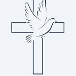 Design del tatuaggio semi-permanente Cross & Dove di INKON – illustrazione di croce con graziosa colomba in volo, 2 x 2 in (5x5cm), disponibile su inkon.co