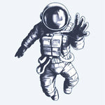 Design del tatuaggio semi-permanente Floating Astronaut di INKON – illustrazione astronauta, fluttua, assenza, gravità, protesa, 2 x 2 in (5x5cm), disponibile su inkon.co