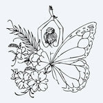 Design del tatuaggio semi-permanente Donna Farfalla Floreale di INKON – illustrazione fantasiosa, donna, farfalla, ali, circondata, 4 x 4 in (9x9cm), disponibile su inkon.co