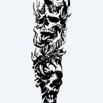 Design del tatuaggio semi-permanente Skull & Floral Chaos di INKON – illustrazione aggressivo, ringhiante, teschio, vorticose, organiche, 8 x 20 in (20x50cm), disponibile su inkon.co