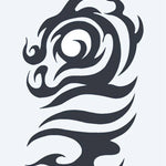 Design del tatuaggio semi-permanente Testa di Drago Tribale di INKON – illustrazione tribale, drago, testa, vorticoso, curve, 4 x 7 in (10x17cm), disponibile su inkon.co