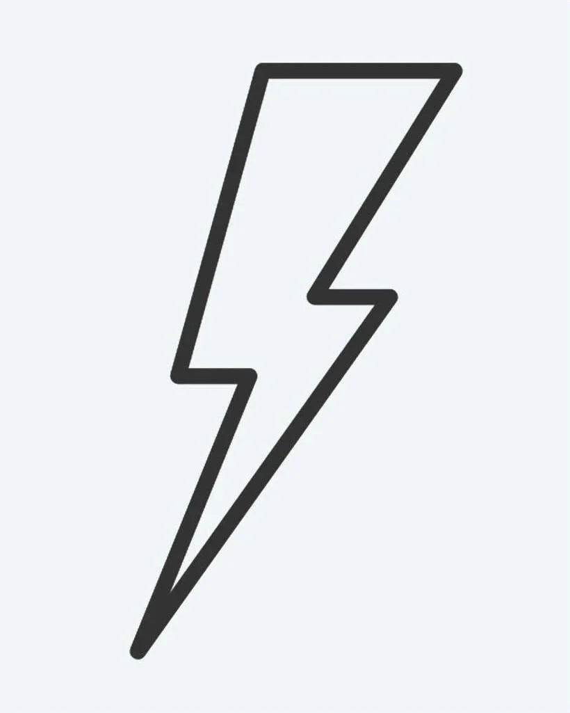 Design del tatuaggio semi-permanente Lightning Bolt 2 di INKON – illustrazione di audace fulmine a contorno in stile grafico, 2 x 2 in (5x5cm), disponibile su inkon.co