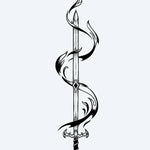 Design del tatuaggio semi-permanente Sword & Dark Flames di INKON – illustrazione blackwork di spada lunga avvolta in fiamme scure, 4 x 8 in (11x21cm), disponibile su inkon.co