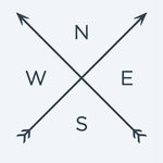 Design del tatuaggio semi-permanente Compass Arrows di INKON – illustrazione minimaliste, incrociate, frecce, cardinali, punti, 2 x 2 in (5x5cm), disponibile su inkon.co