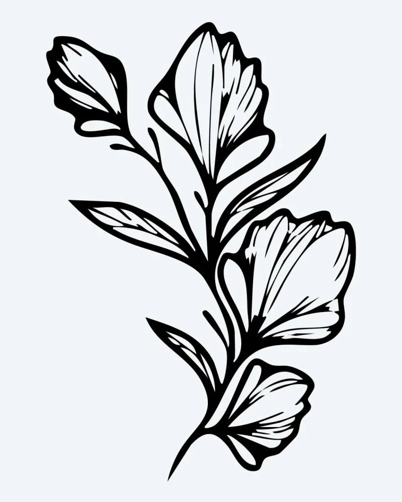 Design del tatuaggio semi-permanente Floral Branch di INKON – illustrazione floreale, ramo, delicati, fiore, fiori, 3 x 4 in (7x10cm), disponibile su inkon.co
