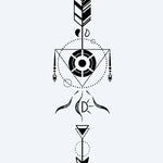 Design del tatuaggio semi-permanente Geometric Arrow di INKON – illustrazione a linee fini e puntinato di freccia geometrica, 4 x 7 in (10x17cm), disponibile su inkon.co