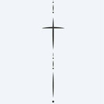 Design del tatuaggio semi-permanente Croce Minimalista e Punti di INKON – illustrazione delicata, fine, linea, croce, allungate, 4 x 7 in (10x17cm), disponibile su inkon.co
