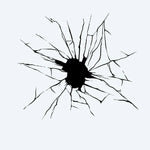 Design del tatuaggio semi-permanente Shattered Glass Impact di INKON – illustrazione blackwork ad alto contrasto di punto d'impatto frastagliato, 4 x 4 in (9x9cm), disponibile su inkon.co