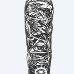 Design del tatuaggio semi-permanente Eagle & All-Seeing Eye di INKON – illustrazione maestoso, manica, intera, aquila, onniveggente, 8 x 20 in (20x50cm), disponibile su inkon.co