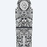 Design del tatuaggio semi-permanente Viking Odin & Runes di INKON – illustrazione norrena, mitologia, manica, intera, odino, 8 x 20 in (20x50cm), disponibile su inkon.co