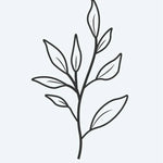 Design del tatuaggio semi-permanente Leaf Branch di INKON – illustrazione di elegante ramo botanico con più foglie, 2 x 2 in (5x5cm), disponibile su inkon.co