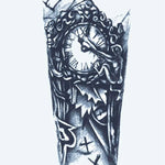 Design del tatuaggio semi-permanente Torre dell'Orologio Gotica di INKON – illustrazione dark, gotico, orologio, romani, numeri, 4 x 7 in (10x17cm), disponibile su inkon.co