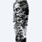 Design del tatuaggio semi-permanente Poseidon & Storm Ship di INKON – illustrazione epico, manica, intera, poseidone, volto, 8 x 20 in (20x50cm), disponibile su inkon.co