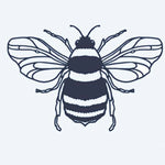 Design del tatuaggio semi-permanente Honeybee di INKON – illustrazione di ape con delicate ali traslucide, 2 x 2 in (5x5cm), disponibile su inkon.co