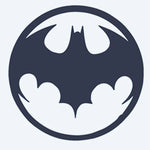 Design del tatuaggio semi-permanente Bat Signal di INKON – illustrazione iconica, silhouette, interno, circolare, emblema, 2 x 2 in (5x5cm), disponibile su inkon.co