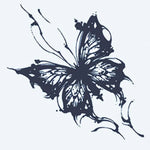 Design del tatuaggio semi-permanente Ink Splash Butterfly di INKON – illustrazione di farfalla artistica con schizzi di vernice, 2 x 2 in (5x5cm), disponibile su inkon.co