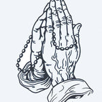 Design del tatuaggio semi-permanente Mani Giunte in Preghiera con Rosario di INKON – illustrazione preghiera, mani, avvolte, rosario, intramontabile, 4 x 7 in (10x17cm), disponibile su inkon.co