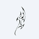 Design del tatuaggio semi-permanente Neo-Tribal Flame di INKON – illustrazione a puntinato di astratta fiamma neo-tribale, 4 x 7 in (10x17cm), disponibile su inkon.co