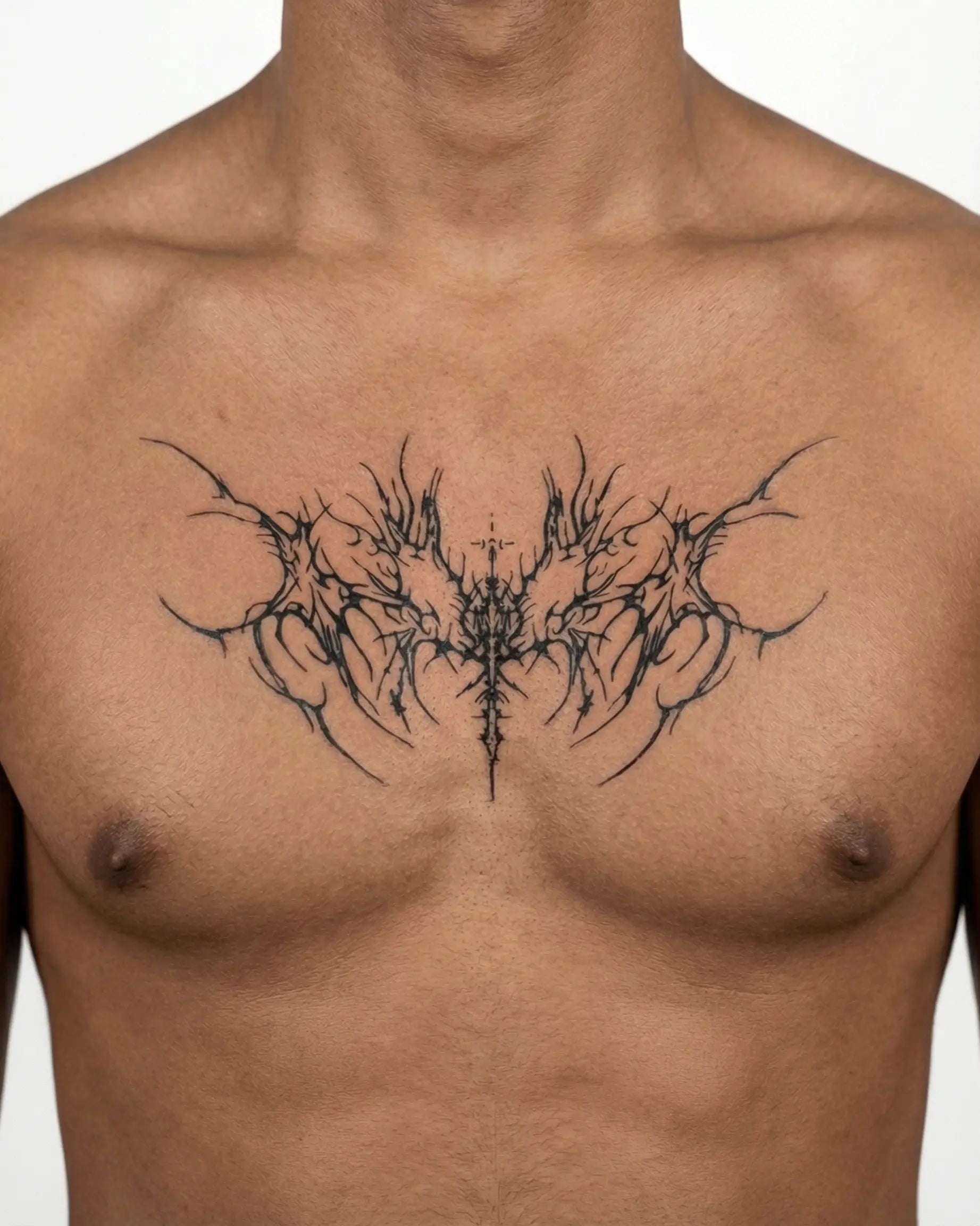 Tatuaggio semi-permanente INKON Dark Thorns Spread applicato su un uomo – design 4 x 8 in (11x21cm), aspetto realistico dell'inchiostro, dura 10 giorni
