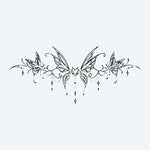 Design del tatuaggio semi-permanente Butterfly Heart Band di INKON – illustrazione simmetrica, farfalla, fascia, cuore, centro, 4 x 8 in (11x21cm), disponibile su inkon.co