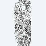 Design del tatuaggio semi-permanente Praying Hands, Dove & Roses di INKON – illustrazione spirituale, manica, intera, preghiera, mani, 8 x 20 in (20x50cm), disponibile su inkon.co