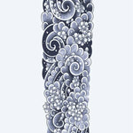 Design del tatuaggio semi-permanente Japanese Clouds & Cherry Blossoms di INKON – illustrazione splendido, giapponese, manica, intera, vorticose, 8 x 20 in (20x50cm), disponibile su inkon.co