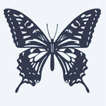 Design del tatuaggio semi-permanente Swallowtail Butterfly di INKON – illustrazione di splendide ali di farfalla a coda di rondine spiegate, 2 x 2 in (5x5cm), disponibile su inkon.co