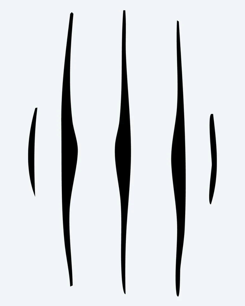 Design del tatuaggio semi-permanente Claw Marks di INKON – illustrazione artigli, graffi, segni, verticali, tagli, 3 x 4 in (7x10cm), disponibile su inkon.co