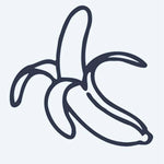 Design del tatuaggio semi-permanente Peeled Banana di INKON – illustrazione di banana mezza sbucciata a linee giocose, 2 x 2 in (5x5cm), disponibile su inkon.co