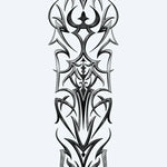 Design del tatuaggio semi-permanente Gothic Tribal Symmetry di INKON – illustrazione tribale gotica simmetrica con forme affilate, 8 x 20 in (20x50cm), disponibile su inkon.co