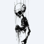 Design del tatuaggio semi-permanente Fallen Skeleton di INKON – illustrazione dark, drammatico, cade, scheletro, circondato, 3 x 4 in (6x11cm), disponibile su inkon.co