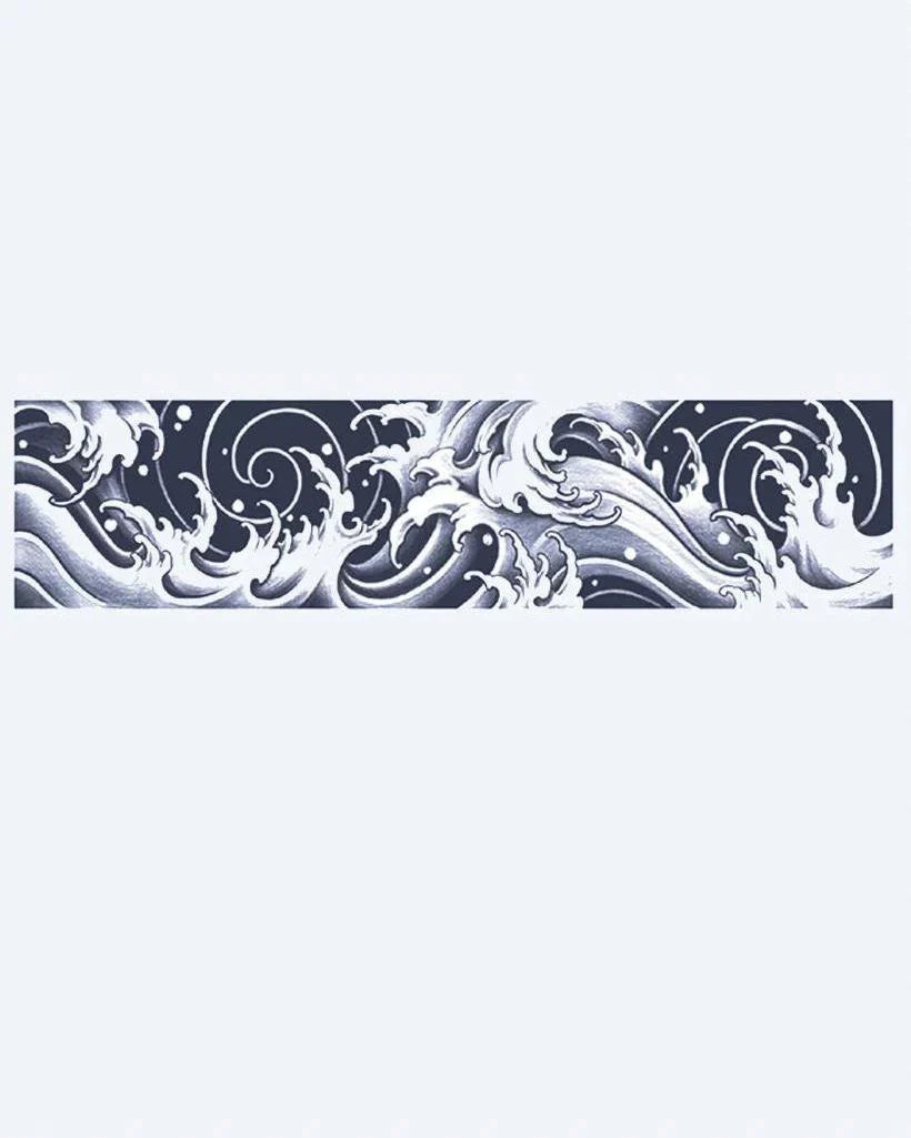 Design del tatuaggio semi-permanente Bracciale Onde Giapponesi di INKON – illustrazione dinamico, giapponese, bracciale, infrante, oceano, 2 x 9 in (5x23cm), disponibile su inkon.co