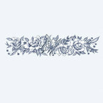 Design del tatuaggio semi-permanente Bracciale Farfalla e Peonia di INKON – illustrazione delicato, floreale, bracciale, peonie, fiori, 2 x 9 in (5x23cm), disponibile su inkon.co