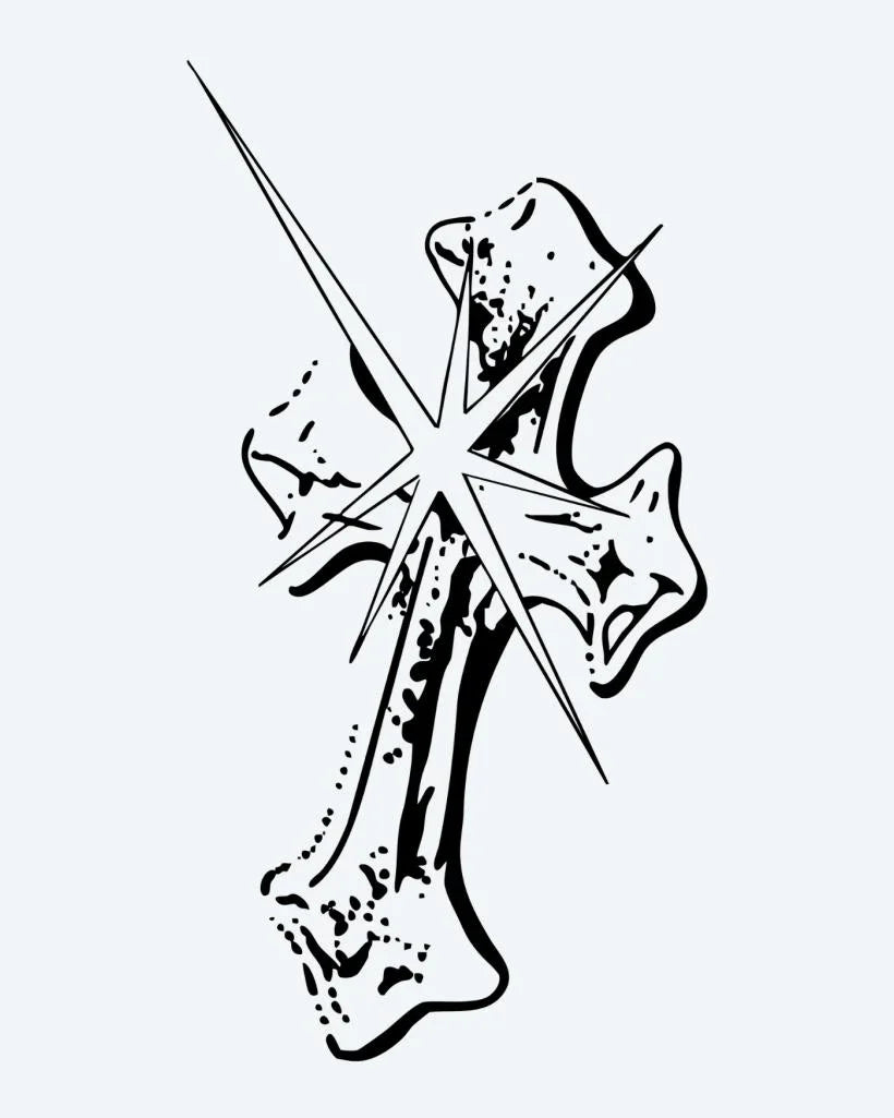 Design del tatuaggio semi-permanente Gothic Cross 2 di INKON – illustrazione gotica, croce, abbozzato, illustrativo, nette, 3 x 4 in (7x10cm), disponibile su inkon.co