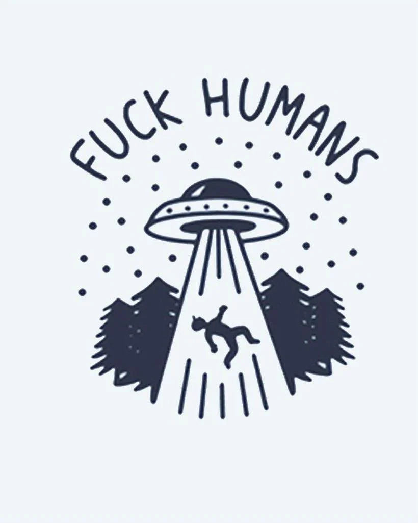 Design del tatuaggio semi-permanente UFO Abduction di INKON – illustrazione alieno, rapimento, scena, volante, disco, 2 x 2 in (5x5cm), disponibile su inkon.co