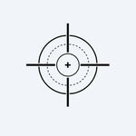 Design del tatuaggio semi-permanente Tactical Crosshair di INKON – illustrazione minimalista di preciso mirino tattico, 2 x 2 in (5x5cm), disponibile su inkon.co