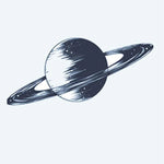 Design del tatuaggio semi-permanente Saturn Planet di INKON – illustrazione di Saturno con anelli e texture superficiale, 2 x 2 in (5x5cm), disponibile su inkon.co
