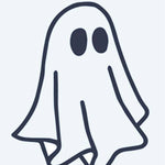 Design del tatuaggio semi-permanente Cute Ghost di INKON – illustrazione di adorabile fantasmino fluttuante con grandi occhi ovali, 2 x 2 in (5x5cm), disponibile su inkon.co