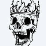 Design del tatuaggio semi-permanente Crowned Skull di INKON – illustrazione di teschio umano con corona ingioiellata, 4 x 7 in (10x17cm), disponibile su inkon.co