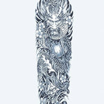 Design del tatuaggio semi-permanente Japanese Dragon & Pearl di INKON – illustrazione giapponese, manica, intera, ruggente, drago, 8 x 20 in (20x50cm), disponibile su inkon.co