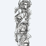 Design del tatuaggio semi-permanente Medusa & Poseidon di INKON – illustrazione mitologico, manica, intera, medusa, serpente, 8 x 20 in (20x50cm), disponibile su inkon.co