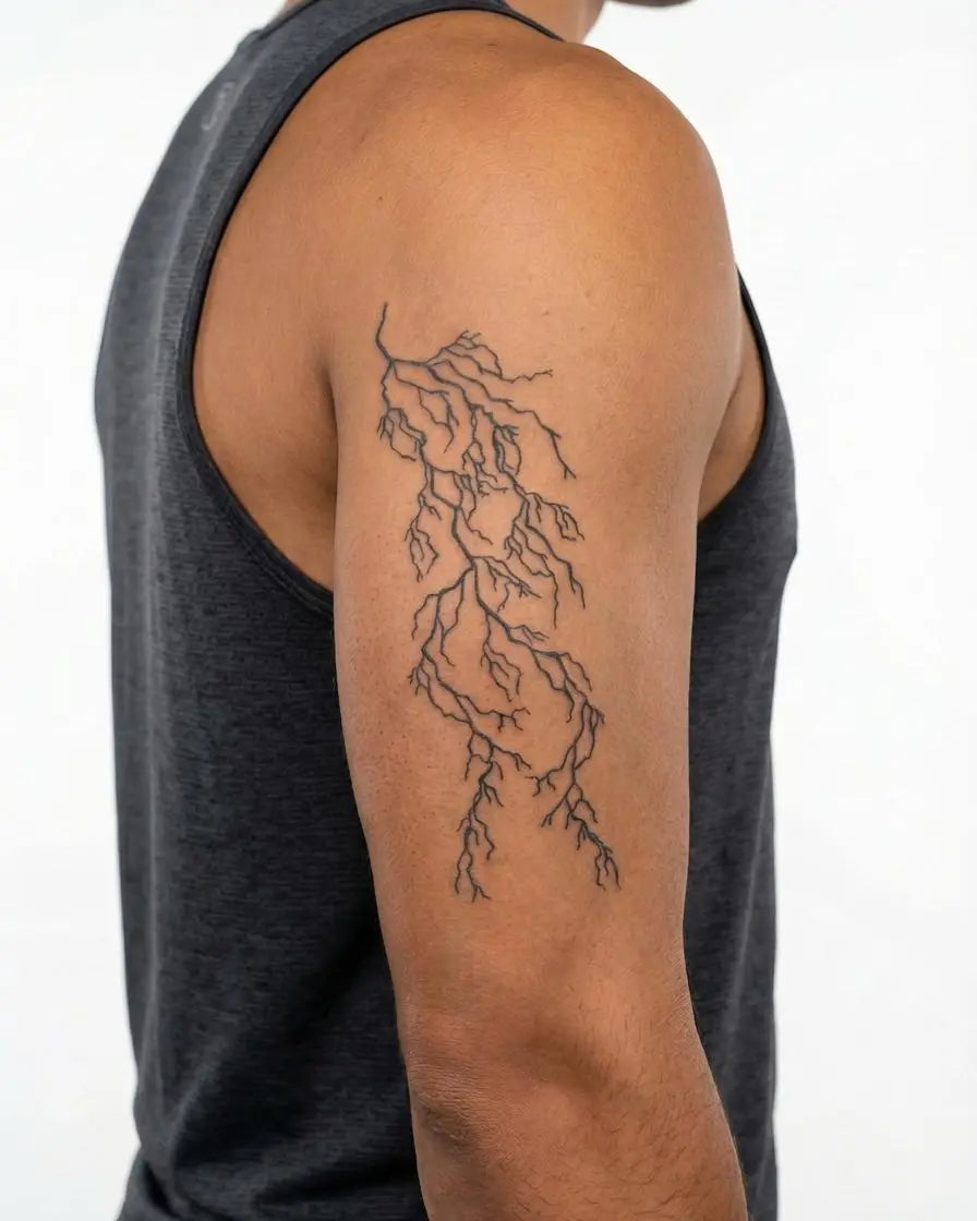 Tatuaggio semi-permanente INKON Fulmine applicato su un uomo – design 4 x 7 in (10x17cm), aspetto realistico dell'inchiostro, dura 10 giorni