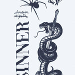 Design del tatuaggio semi-permanente Flash Sheet Sinner di INKON – illustrazione dark, flash, sheet, attorcigliato, serpente, 4 x 7 in (10x17cm), disponibile su inkon.co