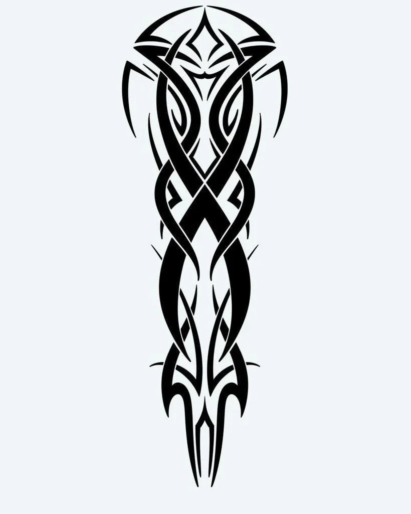 Design del tatuaggio semi-permanente Celtic Tribal Knot Sleeve di INKON – illustrazione tribale celtica simmetrica con nodi intrecciati, 8 x 20 in (20x50cm), disponibile su inkon.co