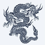 Design del tatuaggio semi-permanente Twin Dragons di INKON – illustrazione intrecciati, asiatici, draghi, squame, dettagli, 2 x 2 in (5x5cm), disponibile su inkon.co