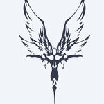 Design del tatuaggio semi-permanente Fenice Tribale di INKON – illustrazione tribale, fenice, spiegate, ali, simmetrico, 4 x 7 in (10x17cm), disponibile su inkon.co