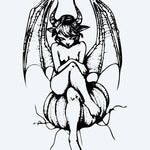 Design del tatuaggio semi-permanente Succubus di INKON – illustrazione seducente, succubo, alata, demone, ragazza, 3 x 4 in (7x10cm), disponibile su inkon.co