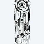 Design del tatuaggio semi-permanente Cyberpunk Circuit di INKON – illustrazione futuristica con motivi di circuiti stampati, 8 x 20 in (20x50cm), disponibile su inkon.co